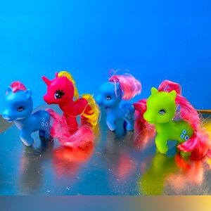 GI-GO WONDER PONIES & UNICORN 90’s MLP FAKIE BRUSHABLE HAIR HEADS TURN HERD OF 4